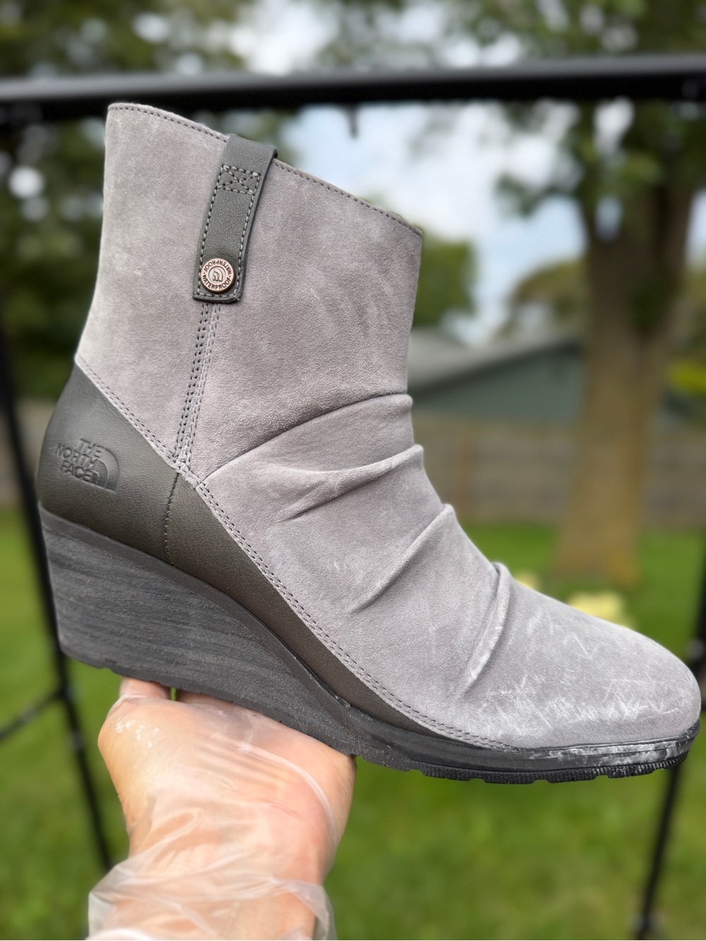 The North Face Bridgeton Grey Suede Waterproof Wedge Ankle Boots Womens 9.5